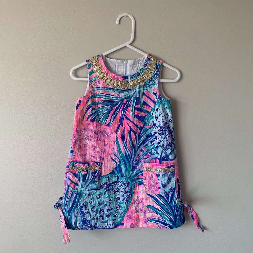 Lilly Pulitzer Classic Shift Sleeveless Pineapple Print Summer Dress, Girl 3
